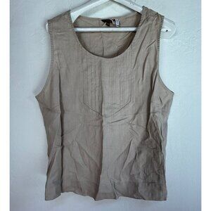 LaNaturelle Womens Beige 100% Linen Pintuck Sleeveless Tank Top XXXL Casual NWOT